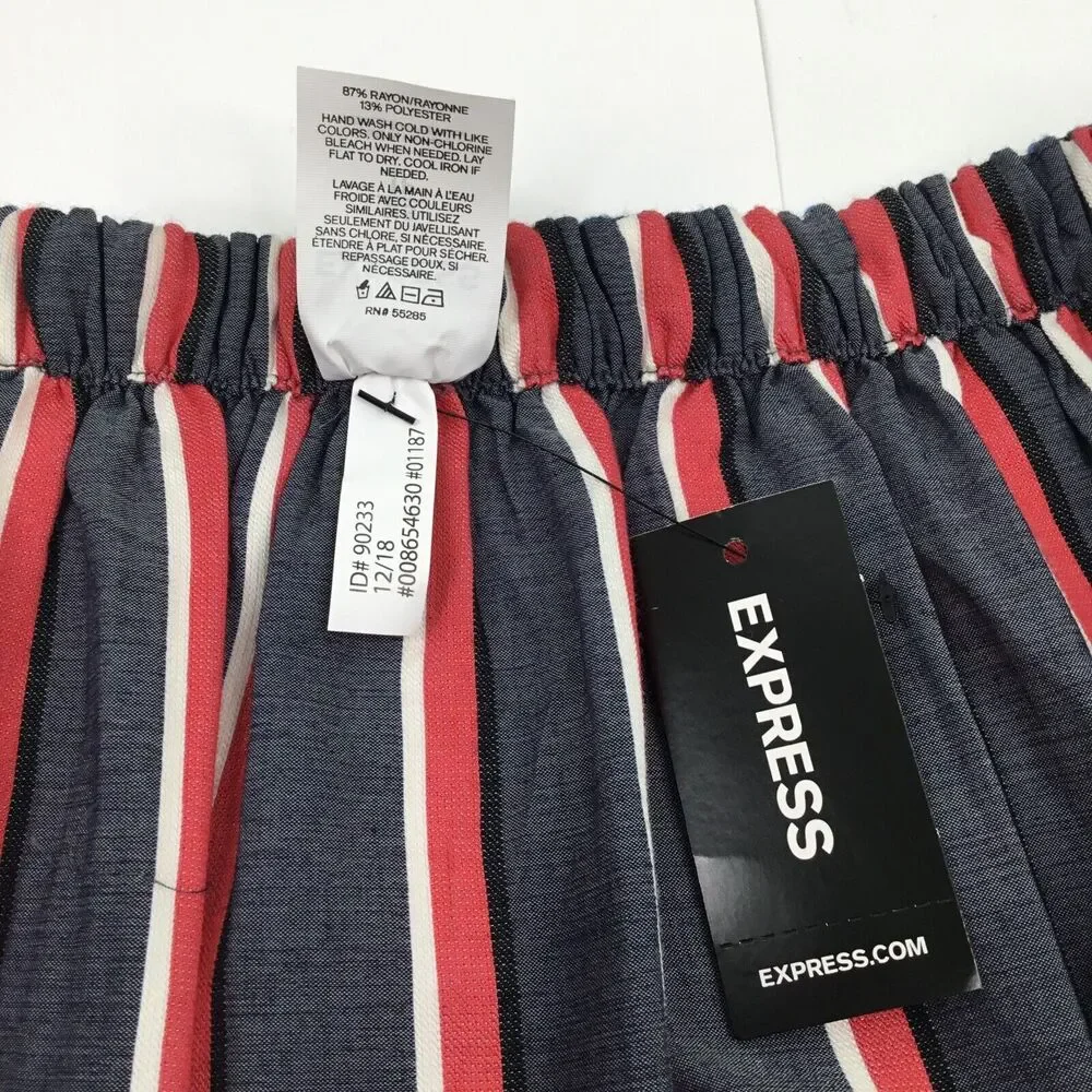 Express Reversible Top Women XS Red White Blue Stripe Off the Shoulder Patriotic - Picture 12 of 13